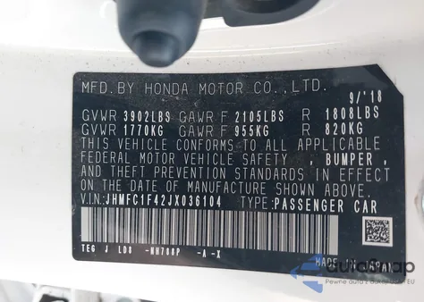 2018 Honda Civic Ex-T z USA, uszkodzony, nr VIN JHMFC1F42JX036104